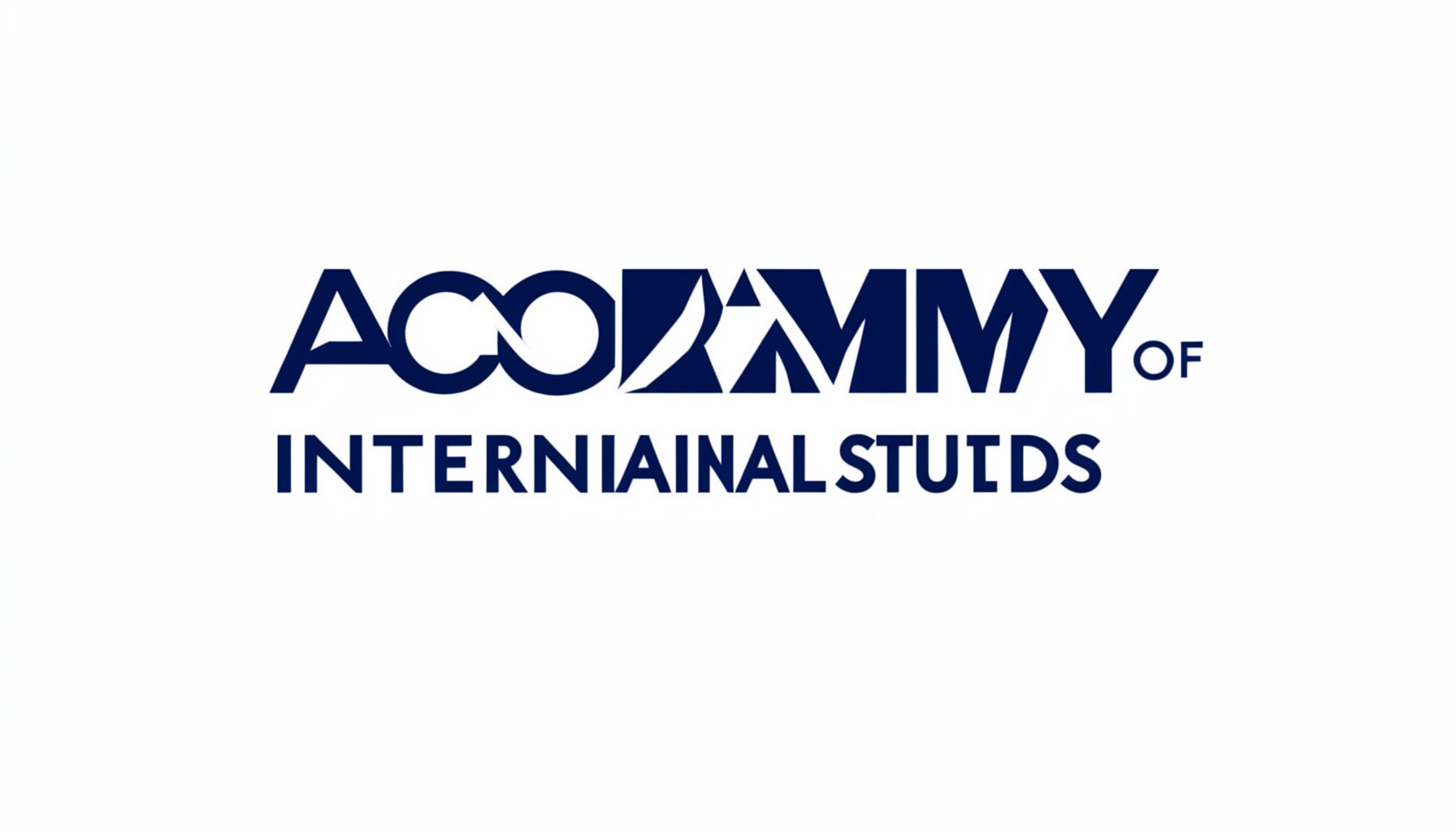 Academy of International Studies logo in navy blue and white, simple academic style